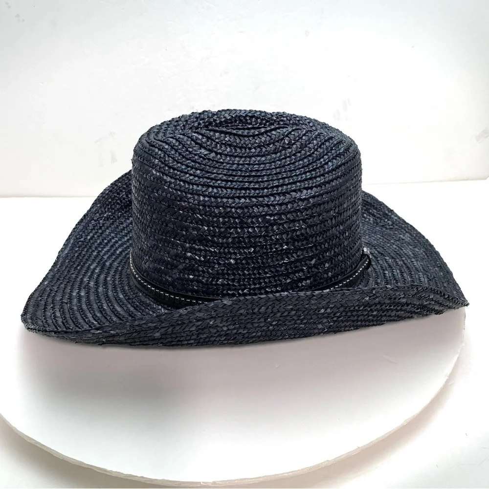 Free People Fame Straw Western Cowboy Hat In Black